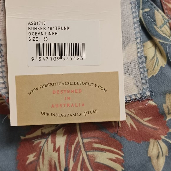 Critical Slide Society Men's Beach Shorts- Bunker 16" Trunk - Ocean Liner - Picture 3 of 4